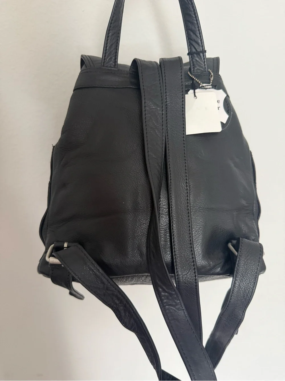 Beau Swan Spain Black Leather Backpack Purse vintage with tag